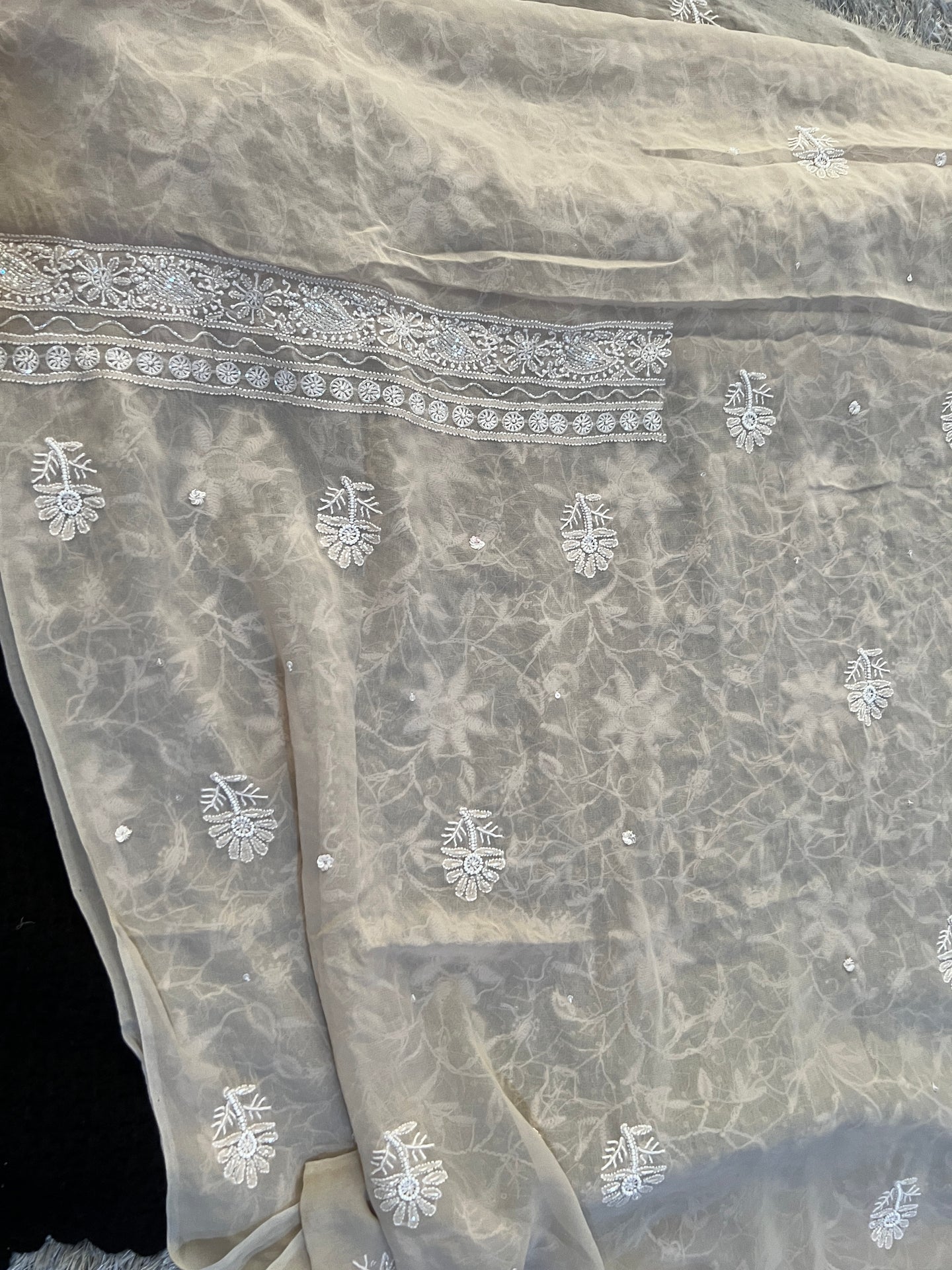 Suhaan Chikankari pearl sequins cut Dana work kurta and dupatta